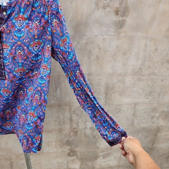 Ann Taylor loft brightly colored print popover blouse - Picture 4 of 6